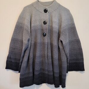 JM Collection Soft Knit Sweater 3X Gray Black Ombre Cardigan Mock Neck EUC